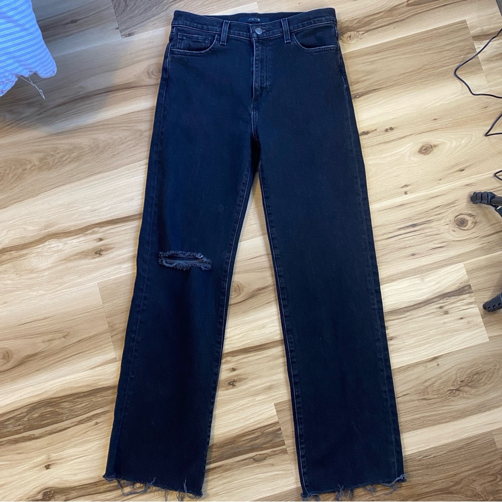 Joe's‎ Jeans Megara High Rise Straight Leg Distressed Raw Hem Black Jeans 28